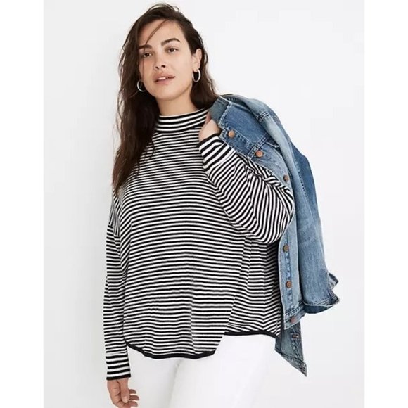 Madewell Sweaters - Madewell Women's Boxy Pullover Striped Sweater Blue White Stripe XL